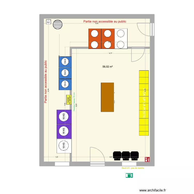 Laverie PESSAC SAIGE. Plan de 1  et 56 m²