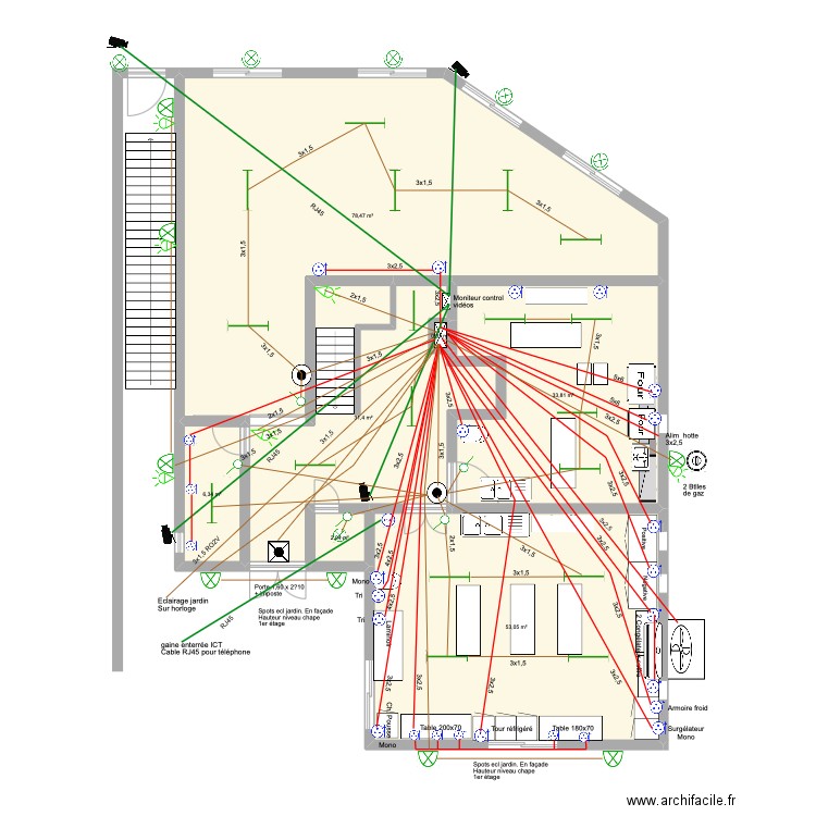 Bâtiment employés RDC Electricité 1. Plan de 7 pièces et 205 m2