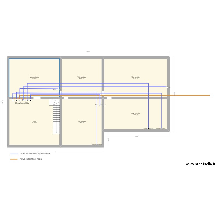 Vide sanitaire. Plan de 6 pièces et 184 m2