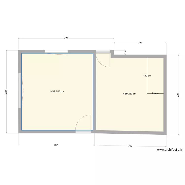 Pieces Salon. Plan de 2  et 26 m²