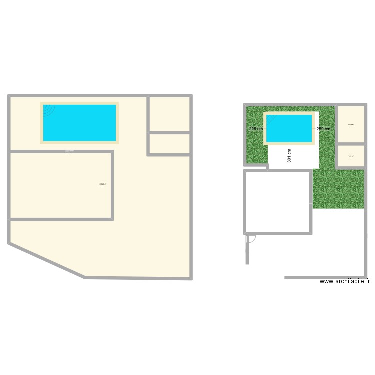 piscine maison. Plan de 3 pièces et 385 m2