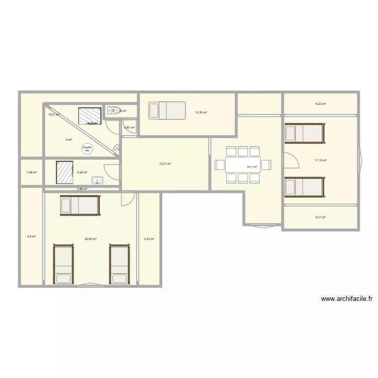 saucle dortoir. Plan de 17 Pièces et 126 m²