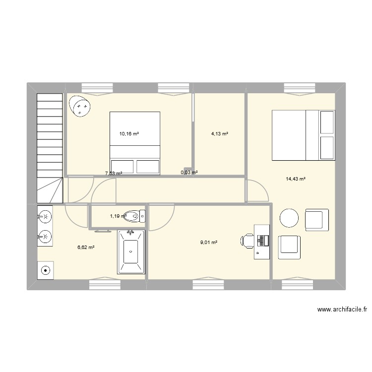 st eu. Plan de 8 pièces et 53 m2