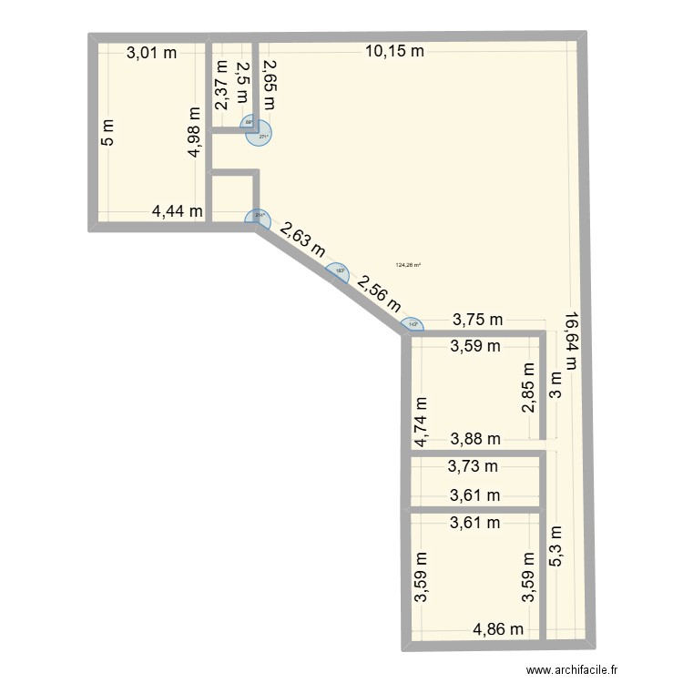 test. Plan de 1 pièce et 124 m2