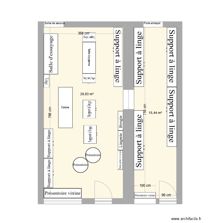 kistch. Plan de 2 pièces et 44 m2