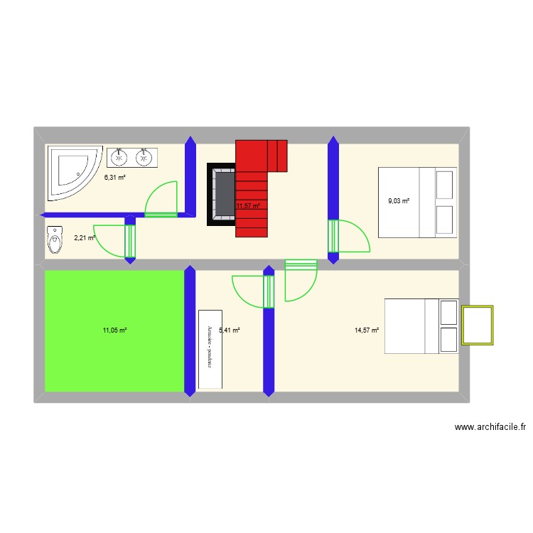 1er étage 136. Plan de 7 pièces et 60 m2