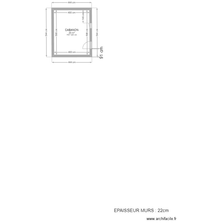 Plan CABANON. Plan de 1 pièce et 20 m2