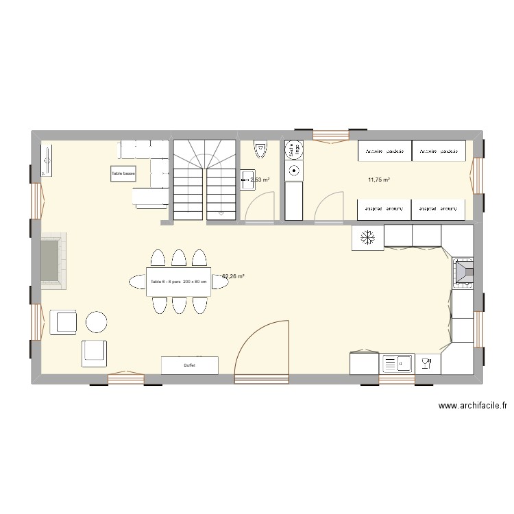 Sauze. Plan de 3 pièces et 77 m2