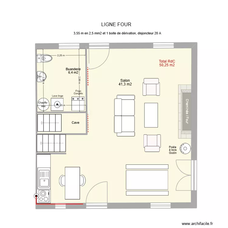 Ligne Four. Plan de 3 pièces et 50 m²