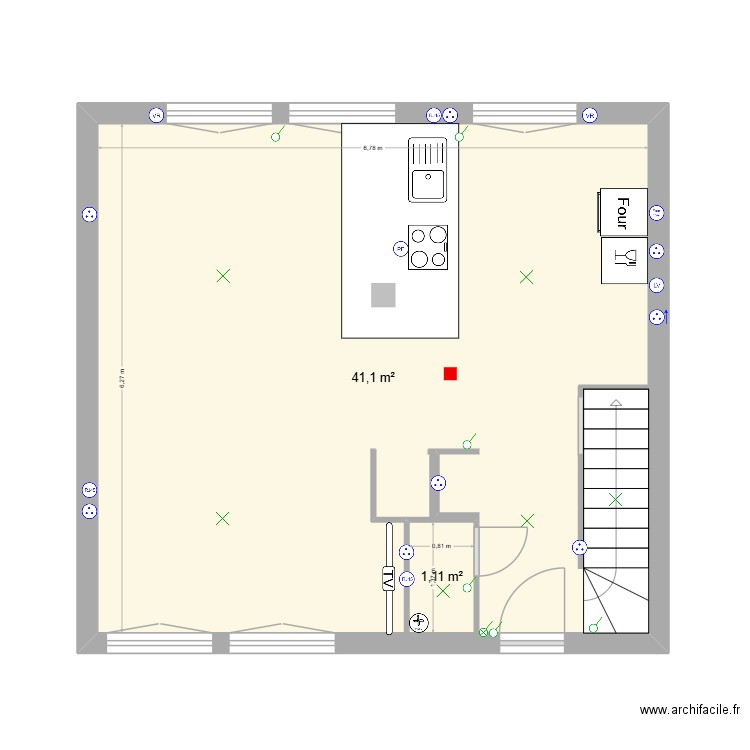 Le 13 RDC. Plan de 2 pièces et 44 m2