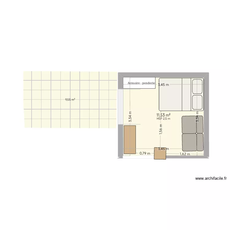 Pièce pirncipale. Plan de 1 Pièce et 12 m² Pièce pirncipale. Plan de 1 Pièce et 12 m²