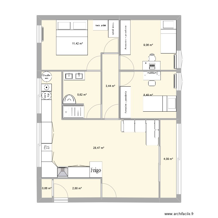 renov. Plan de 9 pièces et 74 m2
