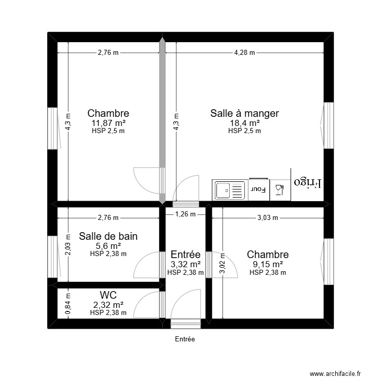 La Fouillouse 1er étage Gauche projet. Plan de 6 pièces et 51 m2