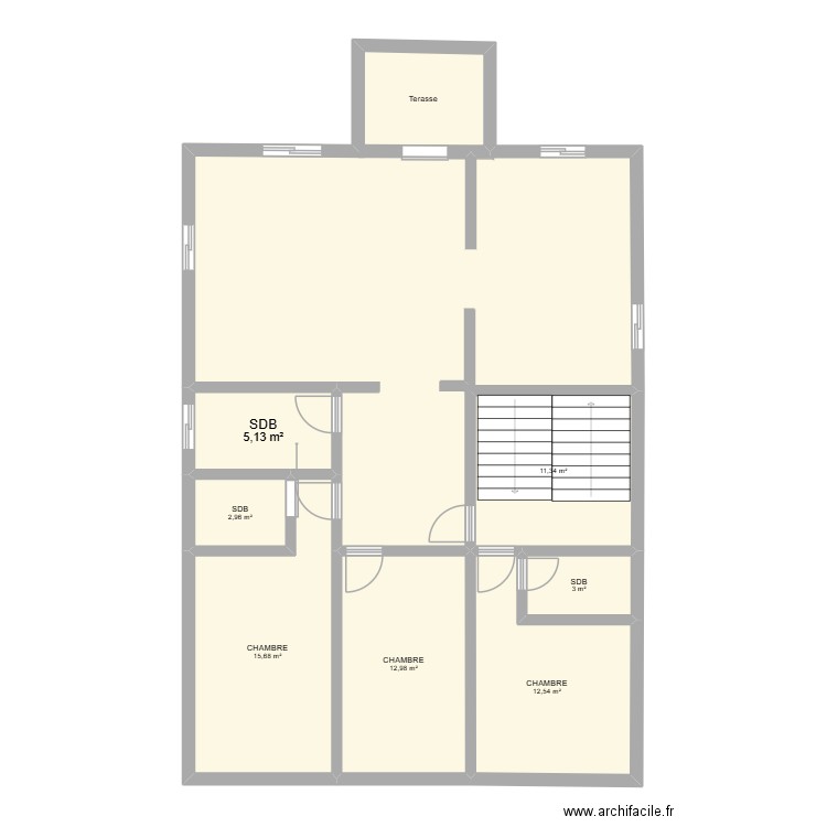 premier etage. Plan de 8 pièces et 126 m2