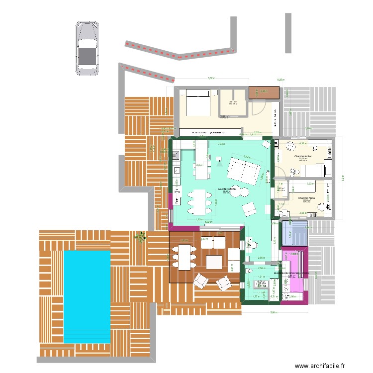 SALON CUISINE MA MAISON 1. Plan de 9 pièces et 115 m2