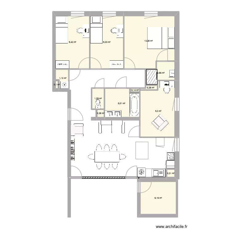 Appartement. Plan de 14 et 59 m² Appartement. Plan de 14 et 59 m²