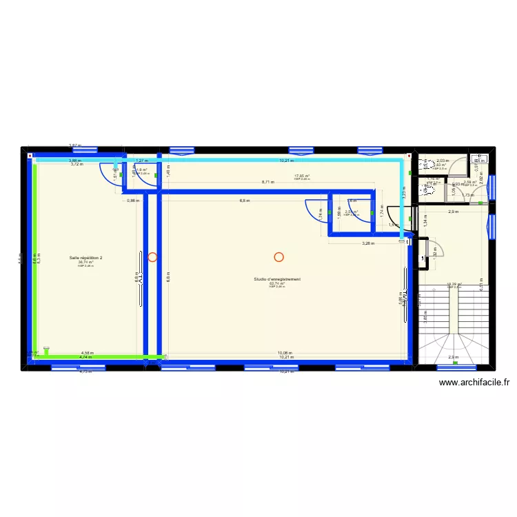 MJ music studio - lot ventilation R+1. Plan de 14  et 149 m²
