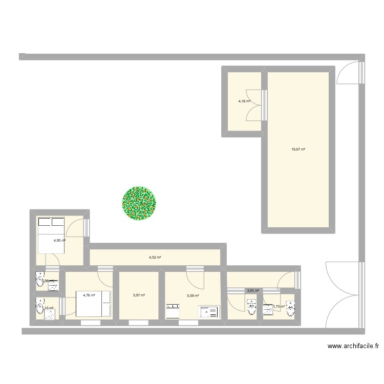 AUBERGE. Plan de 11 pièces et 55 m2