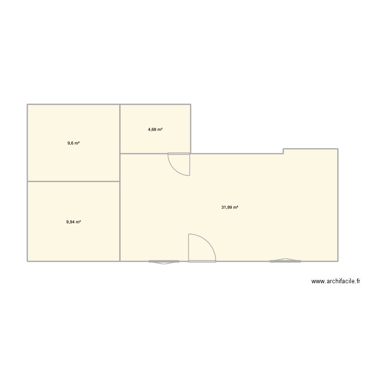 Appart RDC. Plan de 4 pièces et 56 m2