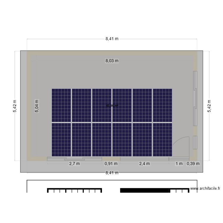 annexe solaire. Plan de 1 pièce et 40 m2