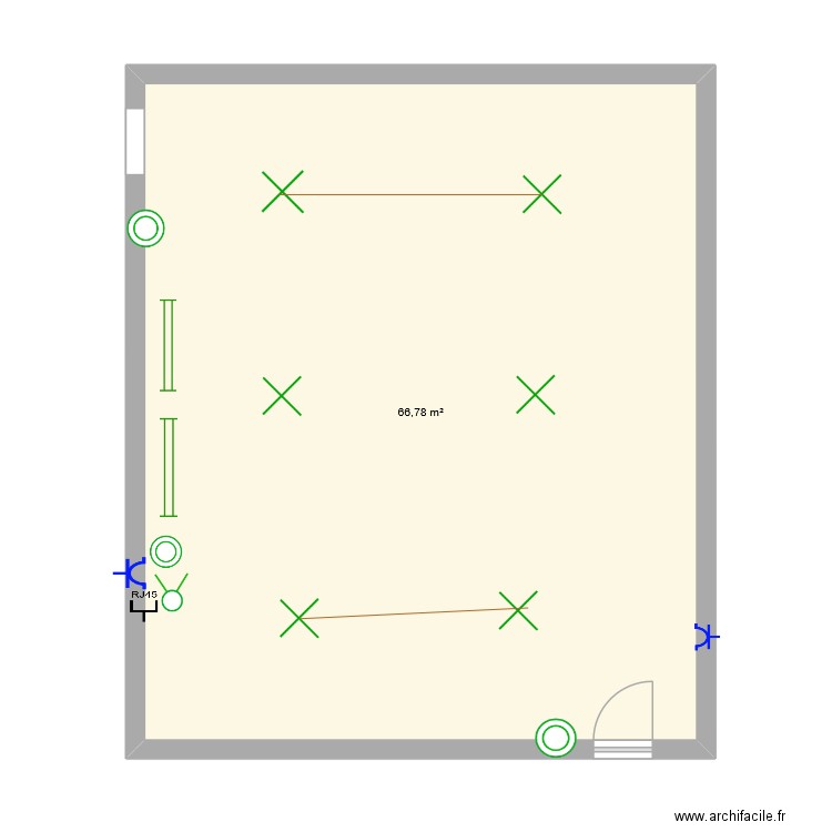 yyu. Plan de 1 pièce et 67 m2