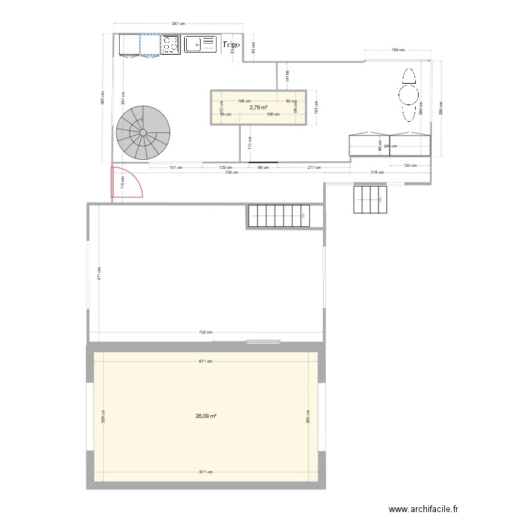 CUISINE FLO. Plan de 2 pièces et 29 m2