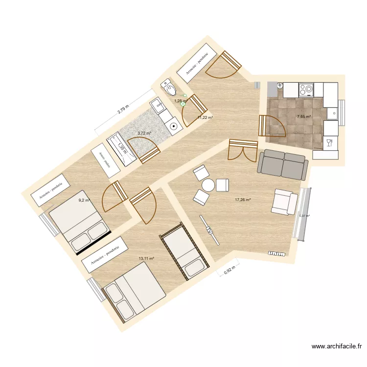 Appt 211-Log18_Montreuil_sans les c&ocirc;tations. Plan de 7 Pièces et 63 m²
