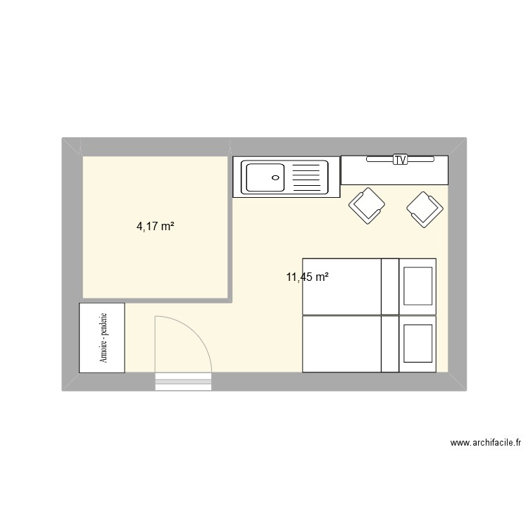 studio oulmes. Plan de 2 pièces et 16 m2