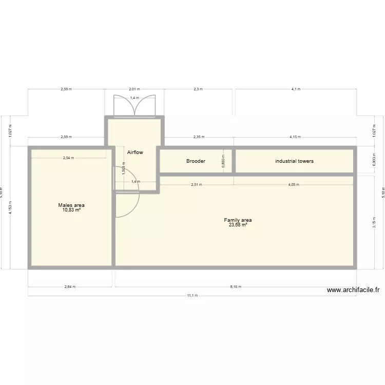Quail Aviary. Plan de 5 Pièces et 43 m²