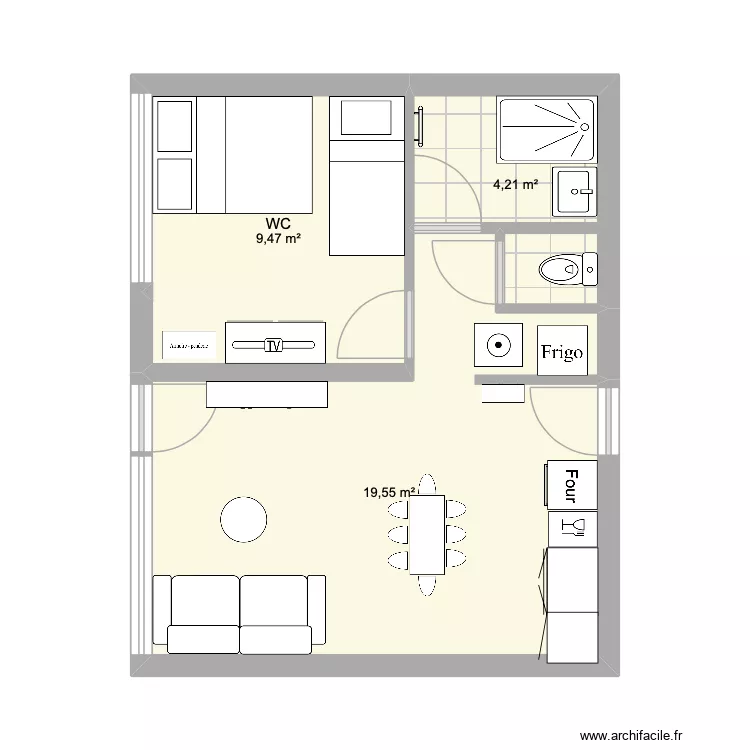 appart. Plan de 3 pièces et 33 m²