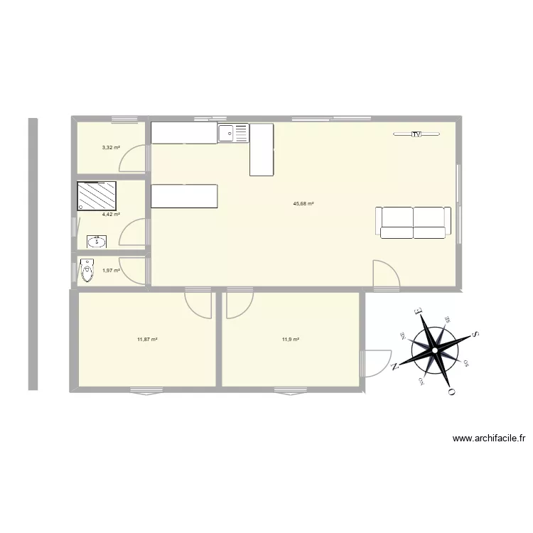 Plan 2 80m&sup2;. Plan de 6  et 78 m²