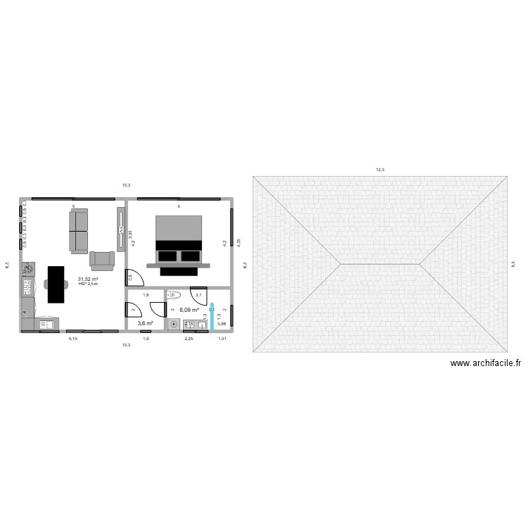 home 270225. Plan de 3 pièces et 62 m2
