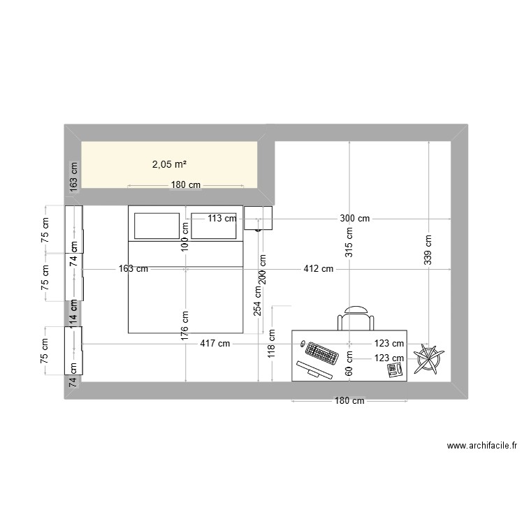 1er plan de chambre. Plan de 0 pièce et 0 m2