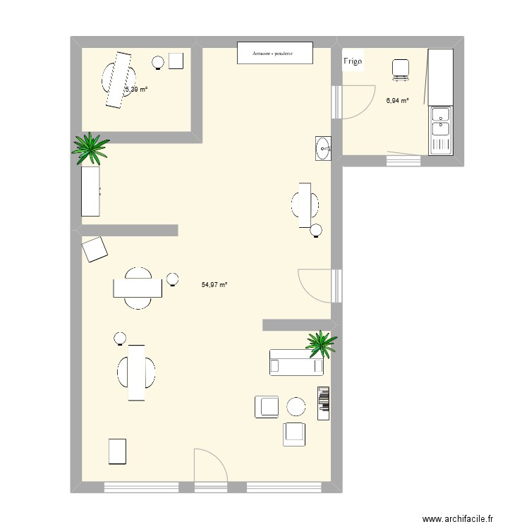 institut Pausongles. Plan de 3 pièces et 67 m2