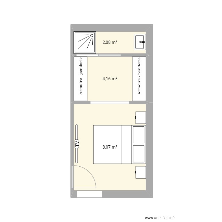 Chambre parentale 3. Plan de 3 pièces et 14 m2