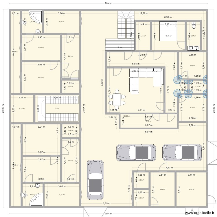 Projet. Plan de 29 pièces et 375 m2