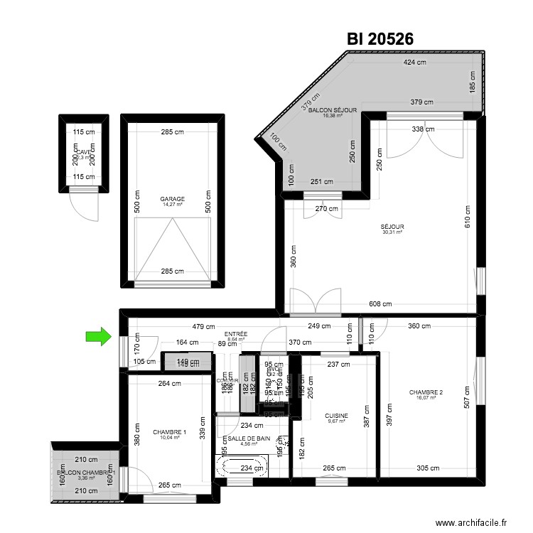 BI 20526. Plan de 16 pièces et 121 m2