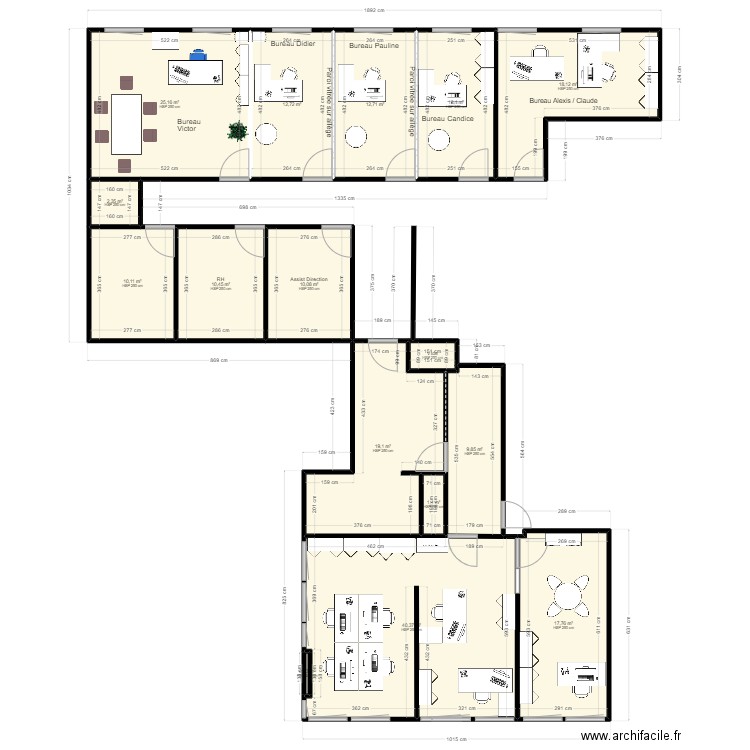 Modification espace compta-04.2024-V1. Plan de 16 pièces et 204 m2