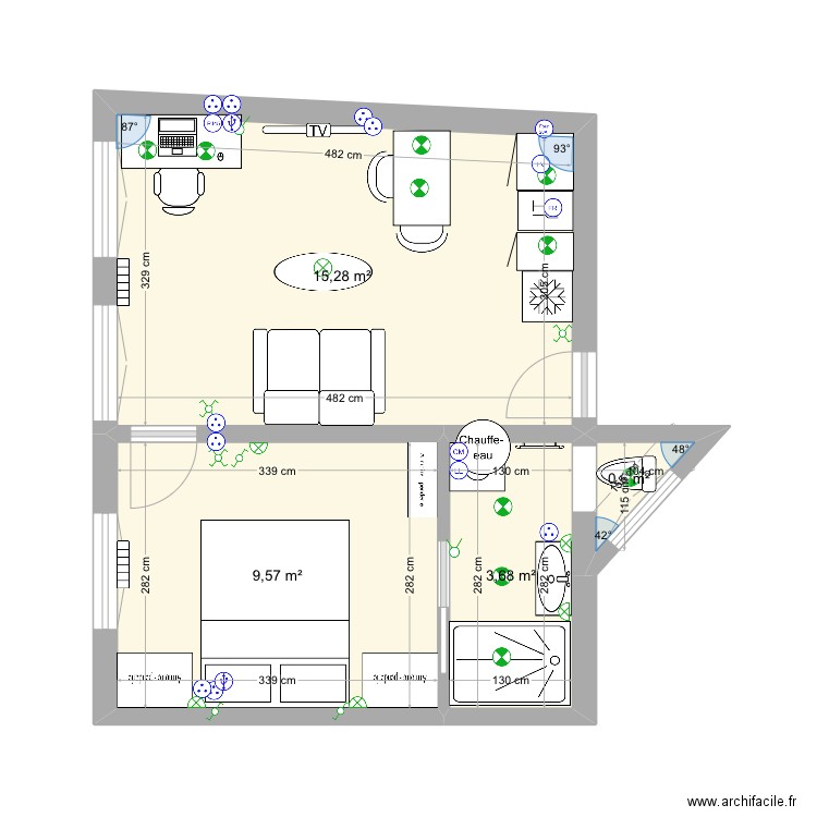 Sulpice r+3 #3 meubles plan electrique. Plan de 4 pièces et 29 m2