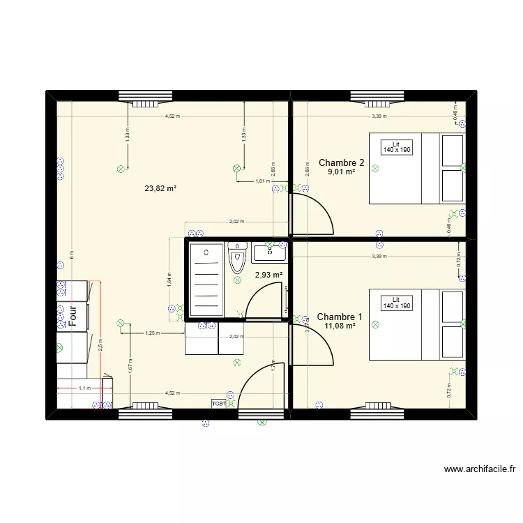 P2 - PLAN COTE ELECTRICITE BONNET. Plan de 4  et 47 m²