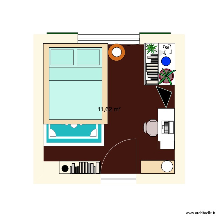 Chambre Lilas. Plan de 1 pièce et 12 m2