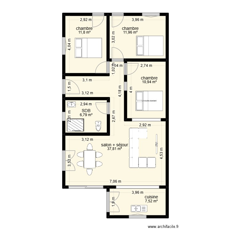 villa amazias. Plan de 6 pièces et 87 m2