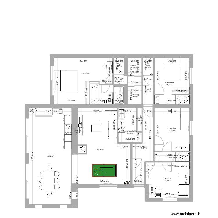 Nouvelle implantation ClaBas cuisine ok. Plan de 17 pièces et 139 m2