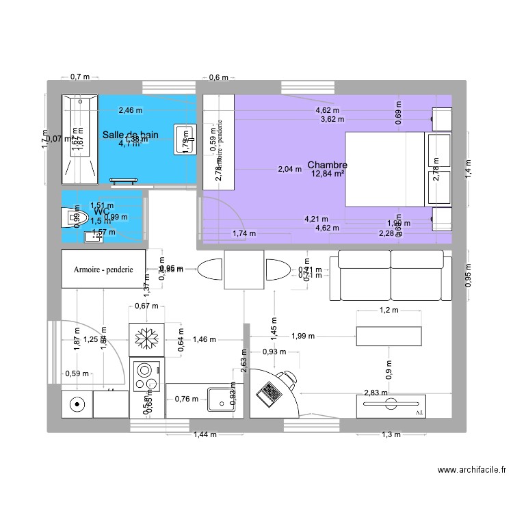 Partie 2 Aménagement. Plan de 4 pièces et 19 m2
