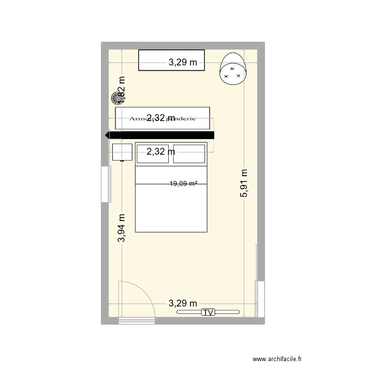 chambre joris. Plan de 1 pièce et 19 m2