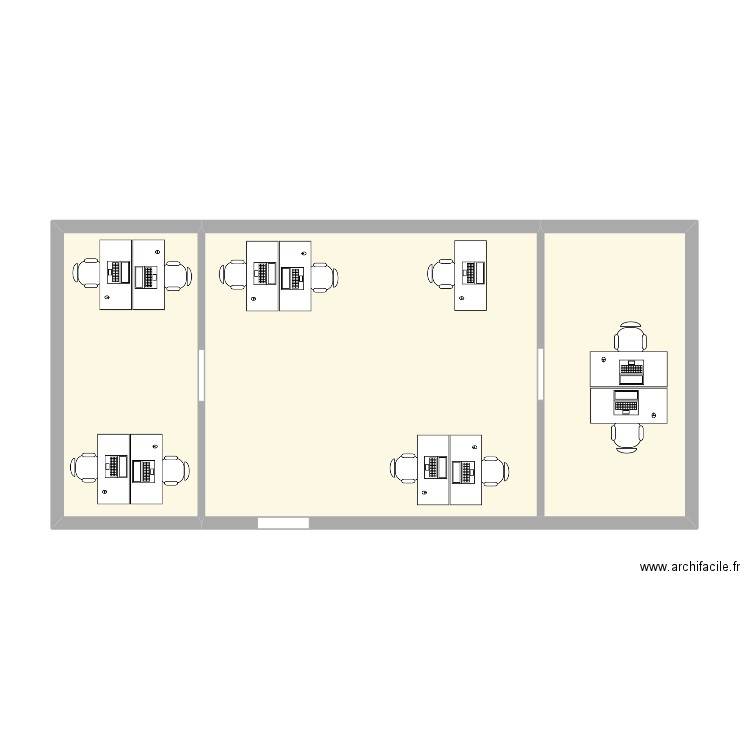 Bureau 1. Plan de 2 pièces et 52 m2
