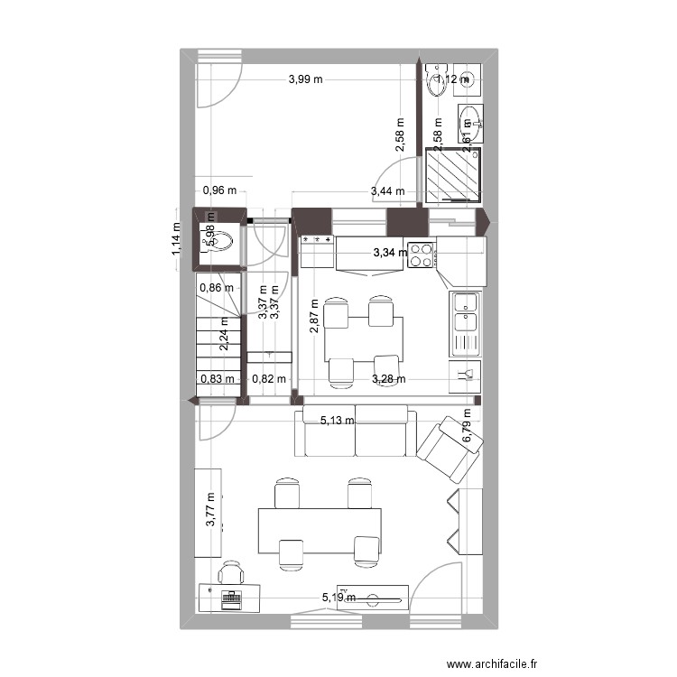 Rénovation 2. Plan de 3 pièces et 48 m2