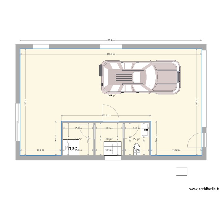 Plan Garage 11.1 meubler. Plan de 4 pièces et 59 m2