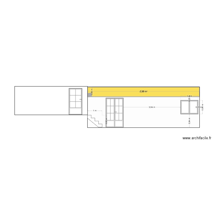 FACADE 2. Plan de 1 pièce et 5 m2