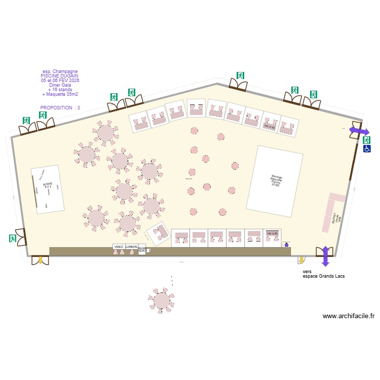 esp. Champagne PISCINE DUGAIN  05 et 06 FEV 2026 Diner Gala PROP 3 Gala. Plan de 0 pièce et 0 m2